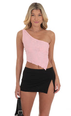 One Shoulder Lace Top in Pink