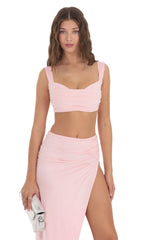 Suede Ruched Two Piece Set in Pink