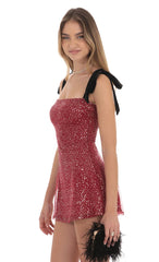 Sequin Velvet Strap Dress in Burgundy
