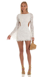 Lace Long Sleeve Dress in White