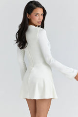 Ivory Satin Flute Sleeve Mini Dress
