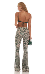 Sequin One Shoulder Two Piece Set in Green