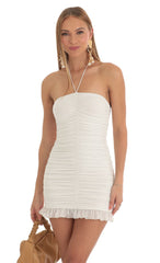 Halter Ruched Dress in White