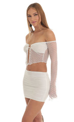 Dotted Mesh Two Piece Skirt Set in White