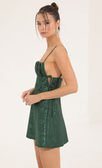 Floral Jacquard A-Line Dress in Green