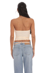Ruched Lace Top in Pastel Peach