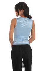 Satin Square Neck Top in Sky Blue