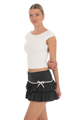 Bow Ruffle Skirt in Black