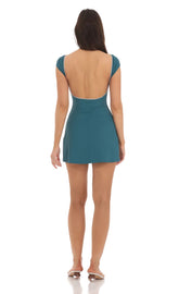 Ribbed Open Back Bodycon Dress in Teal