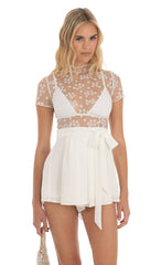 Sheer Mesh Lace Romper in White