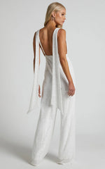 Malisha Jumpsuit - Cowl Neck Backless Jumpsuit In White Sequin