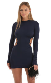 Cutout Open Back Dress in Navy