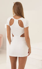Silver Glitter Cutout Bodycon Dress in White