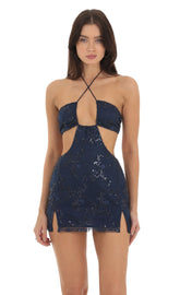 Sequin Cutout Dress in Blue