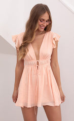 Washed Satin Plunge A-line Dress in Coral