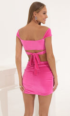 Velvet Two Piece Set in Hot Pink