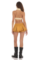 Pleated Mini Skort in Mustard