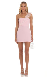 Corset One Shoulder Dress in Pink