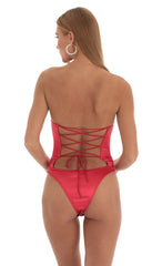 Rhinestone Satin Bodysuit in Red