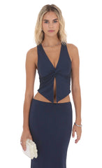 V-Neck Twist Two Piece Set in Navy