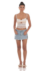 Two Toned Lace Top in White