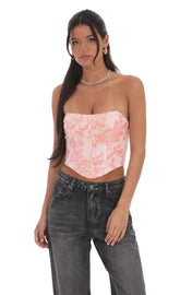 Sequin Floral Embroidered Corset Top on Coral