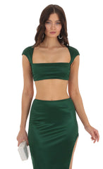 Satin Two Piece Set in Green