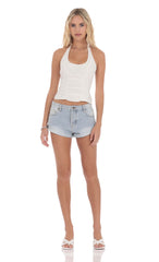 Low Rise Cuffed Denim Shorts in Light Blue