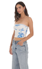 Strapless Floral Top in White