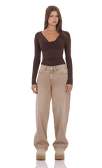 Cowl Neck Long Sleeve Top in Brown