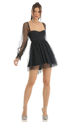Corset Long Sleeve Striped Dress in Navy