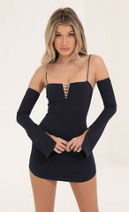 Crepe Rhinestone Dress in Navy