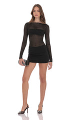Sheer Striped Cutout Dress in Black