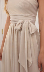 One Shoulder Pleated Dress in Gold