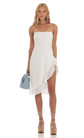 Ruffle Slit Dress in White