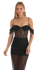Mesh Corset Maxi Dress in Black