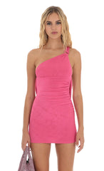 One Shoulder Draped Dress in Pink