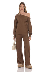 Knit Straight Pants in Brown