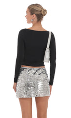 Rectangle Sequin Skirt in Silver