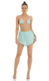 Satin Marble Two Piece Short Set in Blue