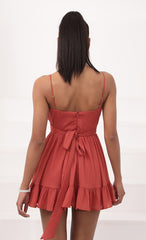 Chiffon Ruffled Dress in Rust