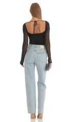 Diamond Glitter Square Neck Bodysuit in Black