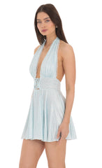 Floral Plunge Neck Dress in Baby Blue