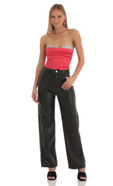 Rhinestone Satin Bodysuit in Red
