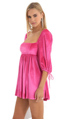 Velvet Baby Doll Dress in Hot Pink