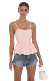 Gingham Peplum Top in Pink