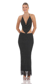 Draped Rhinestone Two Piece Set in Black