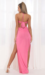 Halter Maxi Dress in Pink Shimmer