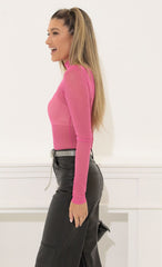 Mesh Long Sleeve Bodysuit in Fuchsia