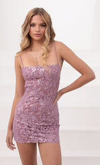 Sequin Pattern Square Neck Dress in Mauve